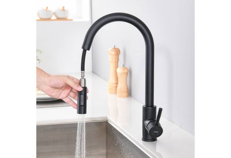 Auralum Max Küchenarmatur 360° Küchenwasserhahn mit Ausziehbarer Brause (2 Strahlarten Wasserhahn Spültischarmatur) Einhand Mischbatterie von Auralum Max