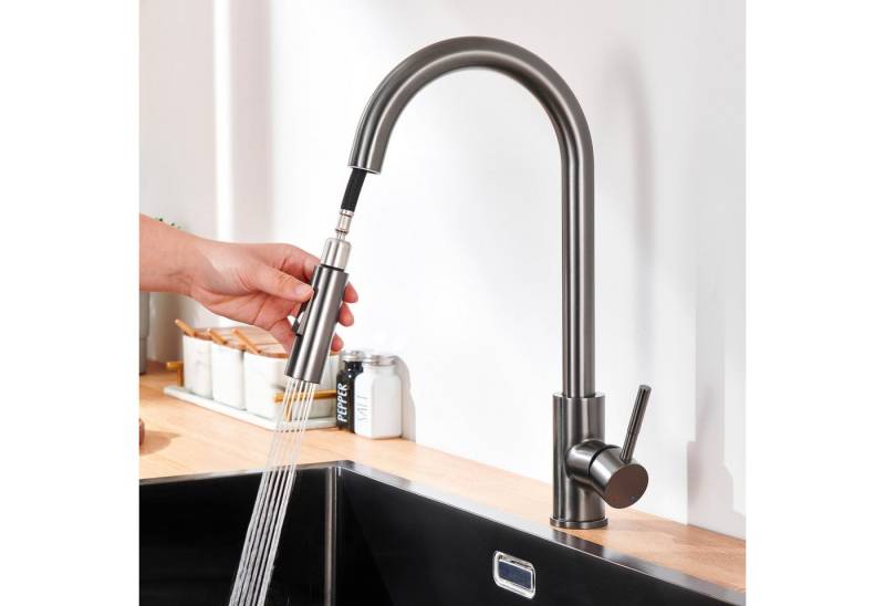 Auralum Max Küchenarmatur 360° Küchenwasserhahn mit Ausziehbarer Brause (2 Strahlarten Wasserhahn Spültischarmatur) Einhand Mischbatterie von Auralum Max