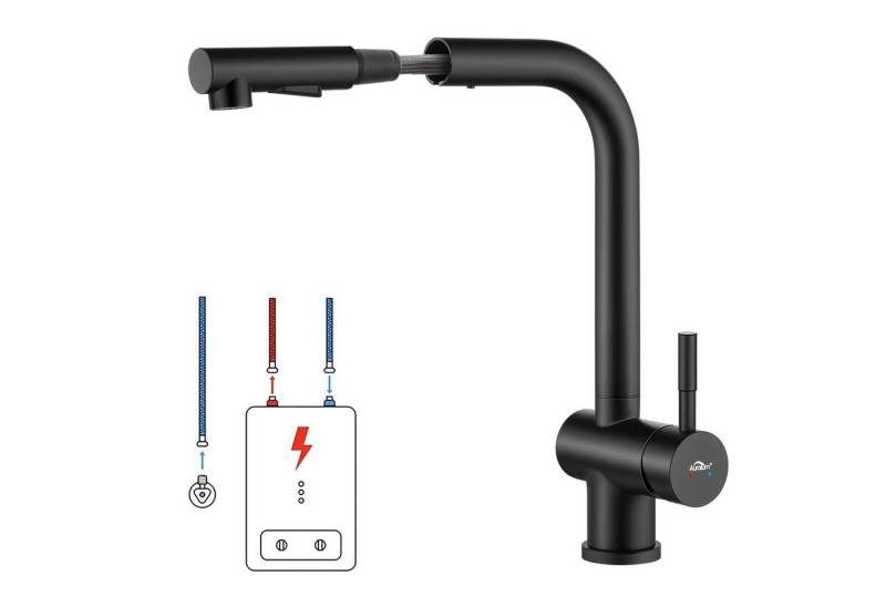 Auralum Max Küchenarmatur Ausziehbar Niederdruck Wasserhahn mit 2 Strahlarten Spültischarmatur 360° Drehbar Edelstahl Einhebelmischer von Auralum Max
