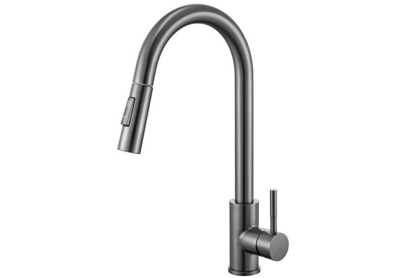 Auralum Max Küchenarmatur Hochdruck Wasserhahn Küche ausziehbar mit 2 Strahlarten 360° Drehbar Spültischarmatur Dunkelgrau von Auralum Max