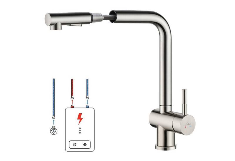 Auralum Max Küchenarmatur Niederdruck Armatur Ausziehbar Küche Wasserhahn mit 2 Strahl Brause 360° Drehbar Spültischarmatur für Boiler oder Kleinspeicher von Auralum Max