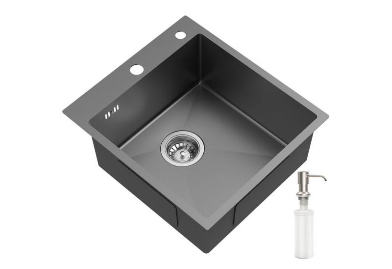 Auralum Max Küchenspüle 304 Edelstahl Einbauspüle Edelstahlspüle Spülbecken 49*44cm, mit Ablaufgarnitur,300ml Seifenspender von Auralum Max