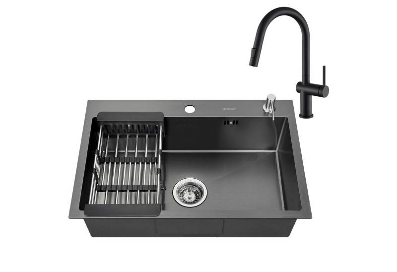Auralum Max Küchenspüle 68 x45 cm Spülbecken Edelstahl Küche Waschbecken Einbauspüle, inkl. Abflusskorb & Seifenspender, mit Hochdruck Ausziehbare Küchenarmatur von Auralum Max