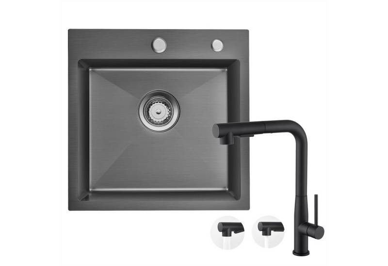 Auralum Max Küchenspüle Edelstahl Einbauspüle 45cn Eckig Spülbecken +Ausziehbare Küchenarmatur, mit 2 Wasserstrahlarten von Auralum Max