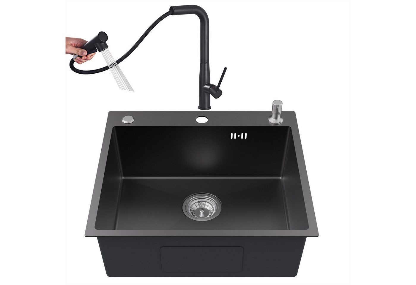 Auralum Max Küchenspüle Edelstahl Einbauspüle Spülbecken 54*49cm Eckig Spüle mit Küchenarmatur, Waschbecken mit 3 Montagelöcher + Ablaufgarnitur + Seifenspender von Auralum Max