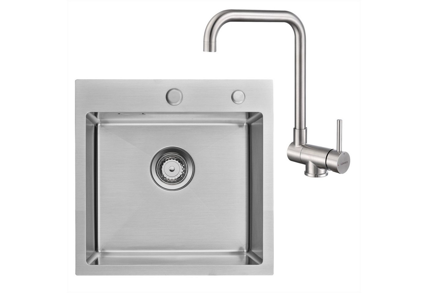 Auralum Max Küchenspüle Edelstahl Küchen Spülbecken Einbauspüle + Umklappbar Küchenarmatur, 45x45cm Rechteck Küchenspüle für ab 50 cm Küchenschrank von Auralum Max
