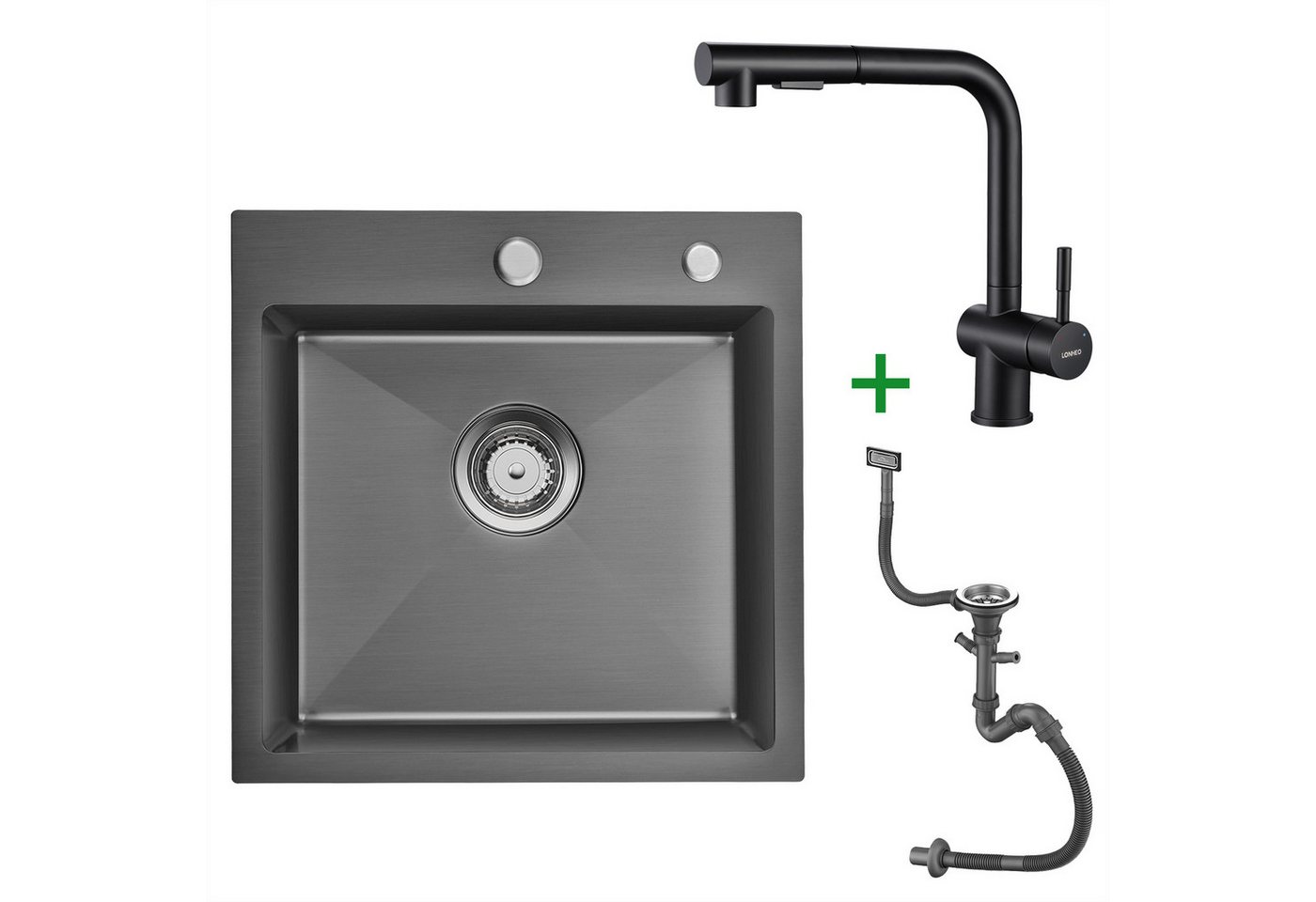 Auralum Max Küchenspüle Edelstahl Spülbecken Einbauspüle 45x45cm +Ausziehbare Küchenarmatur, für ab 50 cm Küchenschrank von Auralum Max