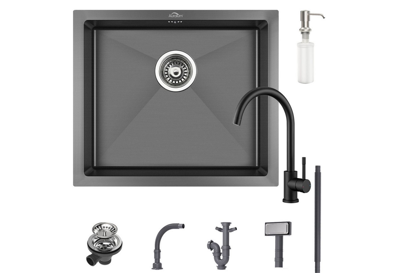 Auralum Max Küchenspüle Edelstahlspüle Siphon Einbauspüle 50x43cm Spülbecken + Küchenarmatur, für ab 60 cm Unterschrank Auralum Max Küchenspüle Edelstahlspüle Siphon Einbauspüle 50x43cm Spülbecken + Küchenarmatur, für ab 60 cm Unterschrank von Auralum Max