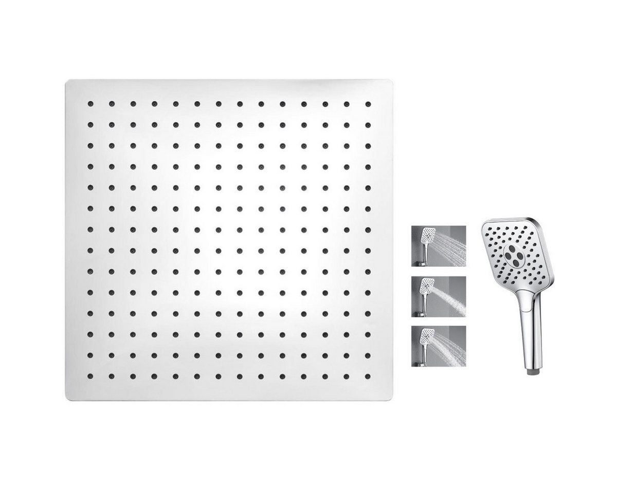 Auralum Max Regenduschkopf Chrom 30x30cm Kopfbrause Regenduschen Edelstahl Mit Handbrause, (G1/2-Schnittstelle, 1-tlg., 360° drehbar), 0,8 cm dick von Auralum Max