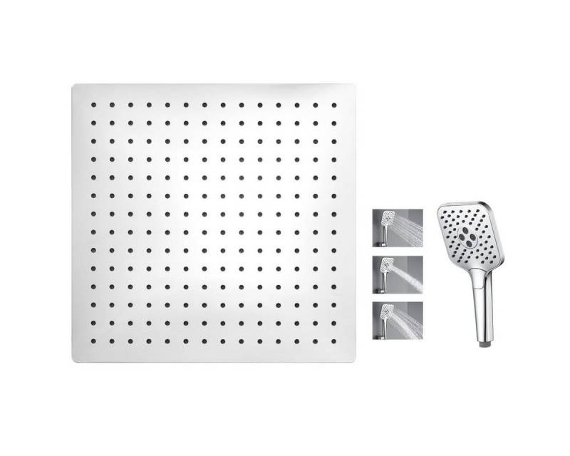 Auralum Max Regenduschkopf Kopfbrause Edelstahl Regenbrause 25cm Mit Handbrause, (Quadratisch, 1-tlg., Schwarz, Chrom), G1/2 Universalanschluss von Auralum Max