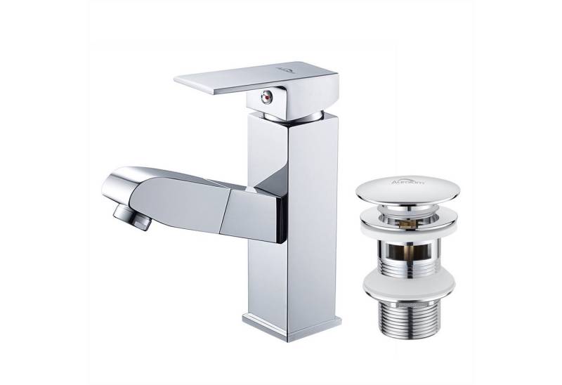 Auralum Max Waschtischarmatur Ausziehbar Wasserhahn Mischbatterie Badarmatur +Pop Up Ablaufgarnitur mit Ausziehbar Brause von Auralum Max