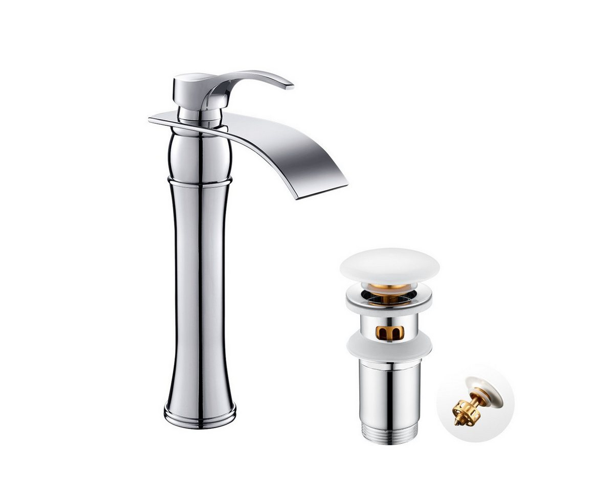 Auralum Max Waschtischarmatur Bad Wasserhahn Waschbecken Einhebel mit Pop Up Ablaufgarnitur (Bad Armatur, Chrom) Mischbatterie Badarmatur von Auralum Max