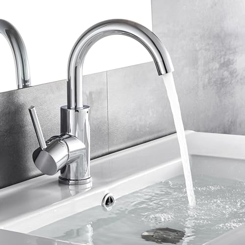 Auralum Wasserhahn Bad 360 grad drehbar, Wasserhahn Bad Hoch Messing chrom, Waschtischarmatur Hoch mit 60CM Schlauchs, Einhebelmischer Waschbecken für Badezimmer/Küche von Auralum