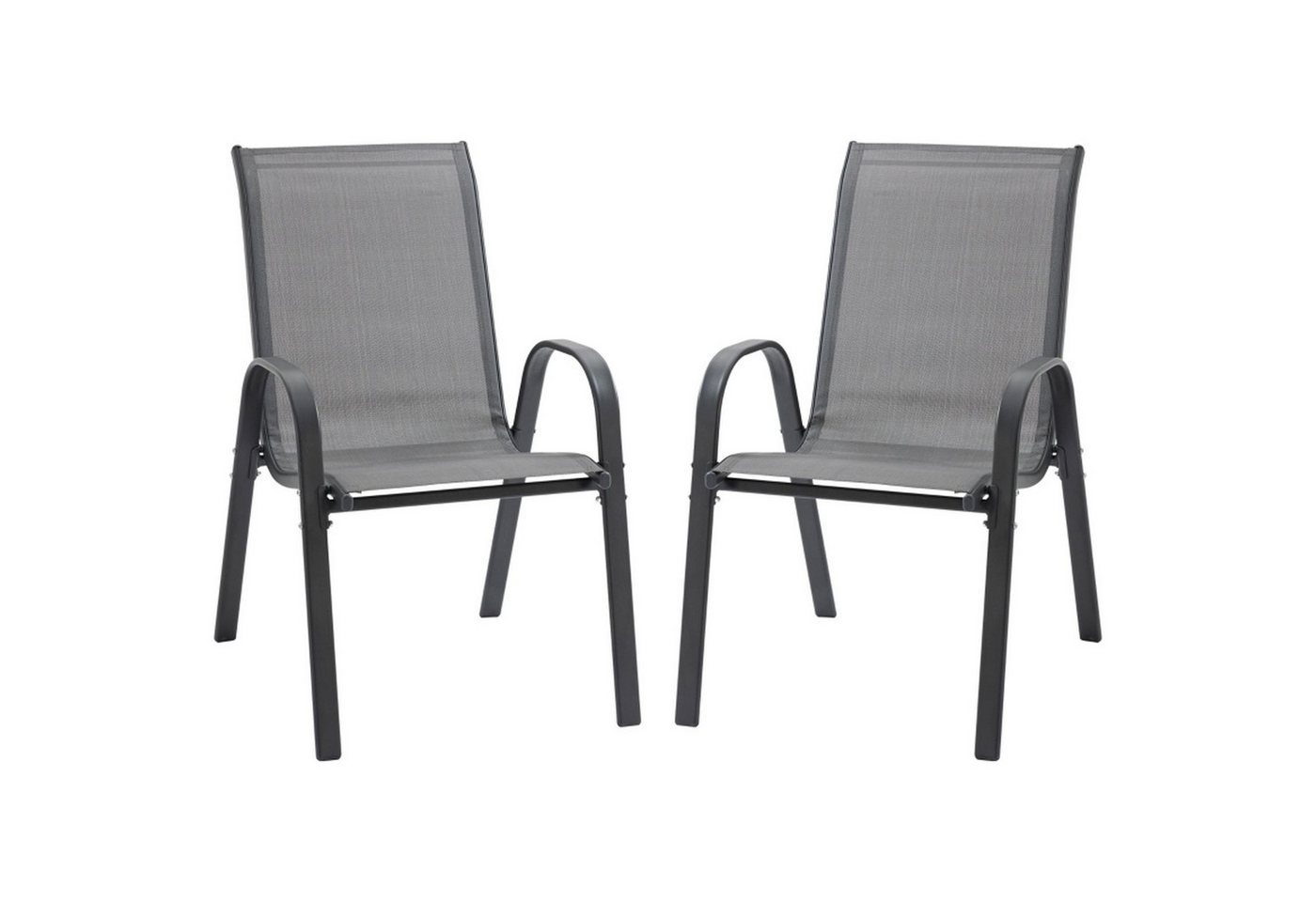 Auralum Armlehnstuhl 2er Set Gartenstuhl Stapelstuhl,Liegestühle (mit Armlehne Metall Mesh Gewebe grau), für Terrasse,Gartenmöbel,70x54x90cm von Auralum