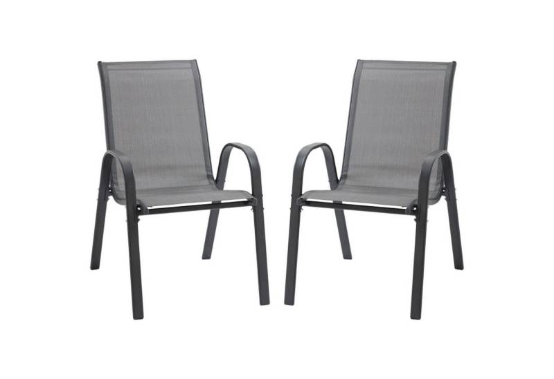 Auralum Armlehnstuhl 2er Set Gartenstuhl Stapelstuhl,Liegestühle (mit Armlehne Metall Mesh Gewebe grau), für Terrasse,Gartenmöbel,70x54x90cm von Auralum