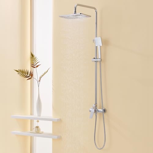 Auralum Duscharmatur Komplettset Höhenverstellbar 90-124cm, Regendusche mit Armatur Regendusche Duschkopf 29x19cm und Duschkopf mit Schlauch, Chrom von Auralum