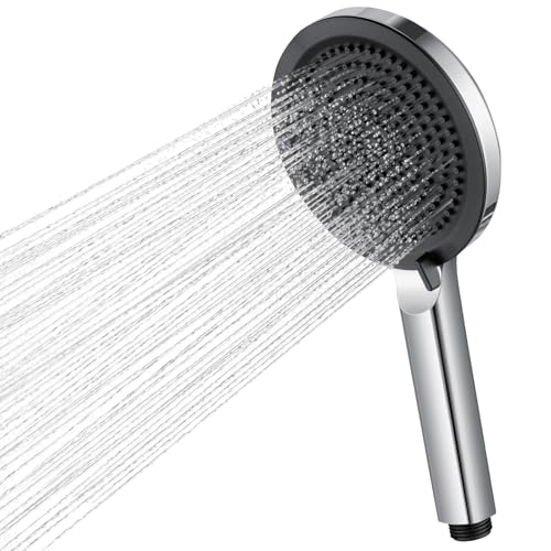 Aurulam Duschkopf, Duschbrause mit 4 Strahlarten, Duschkopf Regendusche Gross, Brausekopf Dusche mit G1/2 Anschluss, Handbrause Wassersparend Aus ABS, Anti-Kalk, Reinigungsfreundlich, Chrom/Schwarz von Auralum