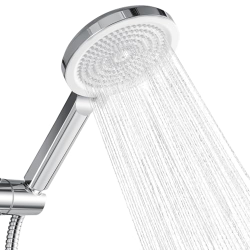 Aurulam Duschkopf, Duschbrause mit 4 Strahlarten, Duschkopf Regendusche Gross, Brausekopf Dusche mit G1/2 Anschluss, Handbrause Wassersparend Aus ABS, Anti-Kalk, Reinigungsfreundlich, Chrom/Weiß von Auralum