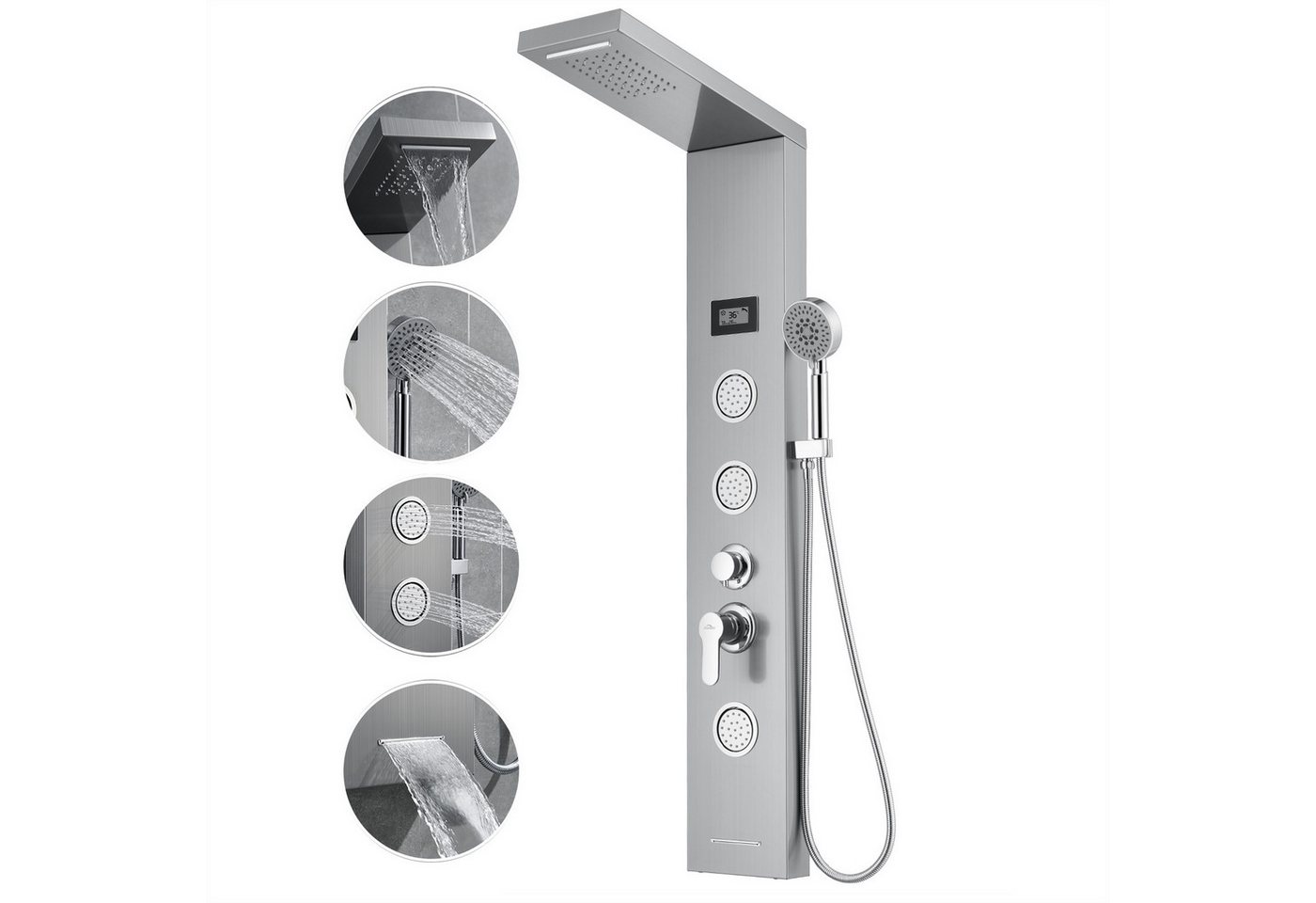 Auralum Duschsystem LED Duschpaneel Regendusche Edelstahl Duschset 5 Wasserausgabemodi, 5 Strahlart(en), mit Handbrause und Wassertemperatur Display von Auralum