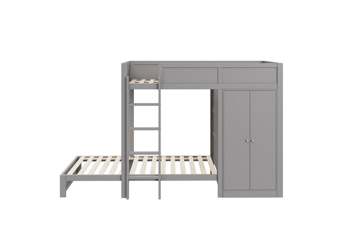 Auralum Etagenbett Kinderbett,Etagenbett,mit vertikaler Sicherheitstreppe, Kleiderschrank (hohes Zaundesign, Lattenrost,ohne Matratze), 90x200cm,Kiefer + Metall + Sperrholz + MDF von Auralum