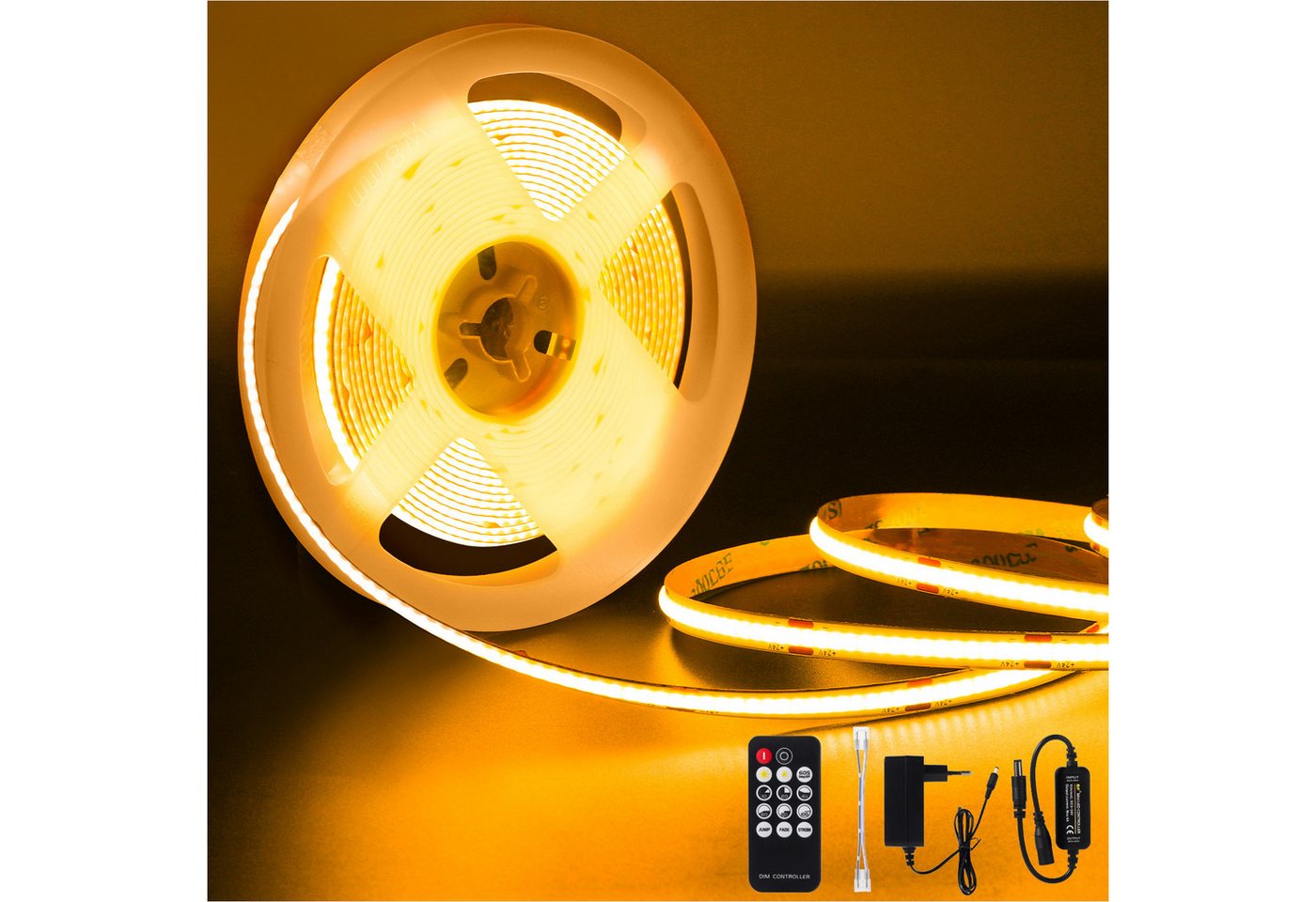 Auralum LED Stripe 10M COB LED-Streifen mit Fernbedienung Dimmbare DC24V 72W 7920LM, 2700K/4000K Licht Band Leuchte Lichterkette von Auralum