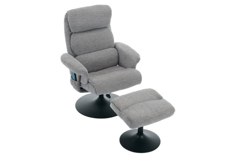 Auralum Massagesessel Chenille-Stoff Relaxsessel,Fernsehsessel mit 5-Punkte-Massage (mit Liegefunktion,elektrischer Heizfunktion,360° drehbar, bestehend aus Sessel und Hocker), mit Relaxfunktion von Auralum