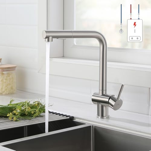 Auralum Niederdruck Armatur Küche, Küchenarmatur niederdruck, Niederdruck armatur mit Brause Zwei Wasserstrahlarten, Wasserhahn niederdruck 360° Drehbar für Boiler edelstahl von Auralum