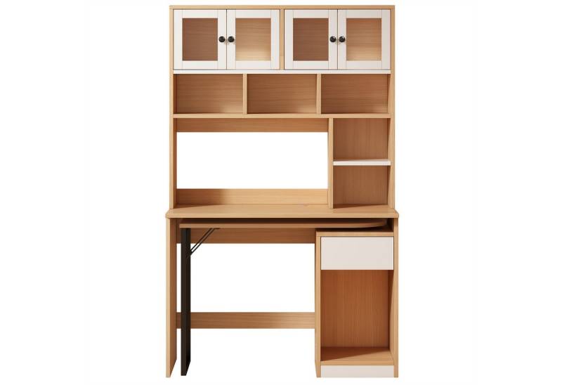 Auralum Schreibtisch Schreibtisch mit drehbaren Arbeitstisch, Schrank und Lagerregal, 180cm,Weiß Natur,für Büro, Arbeitszimmer, Wohnzimmer von Auralum
