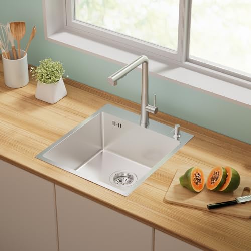 Auralum Spülbecken Edelstahl 44 x 49 cm+Wasserhahn Küche, Küchenarmatur Ausziehbar von Auralum