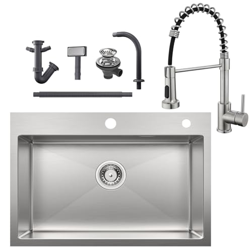 Auralum Spülbecken Edelstahl 65x45cm + Edelstahl Wasserhahn Küche Ausziehbar mit 2 Strahlarten von Auralum