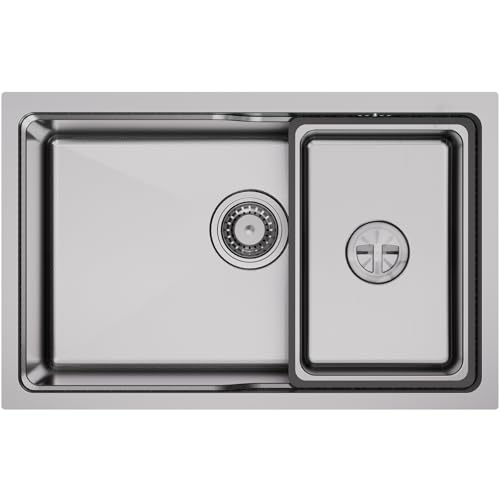 Auralum Spülbecken Edelstahl Eckig 68 x 43 cm, Küchenspüle mit Waschschüssel Edelstahl, Waschbecken Küche mit Siphon & Über, Spüle Küche 1 Becken, Einbauspüle für 80er Unterschrank von Auralum