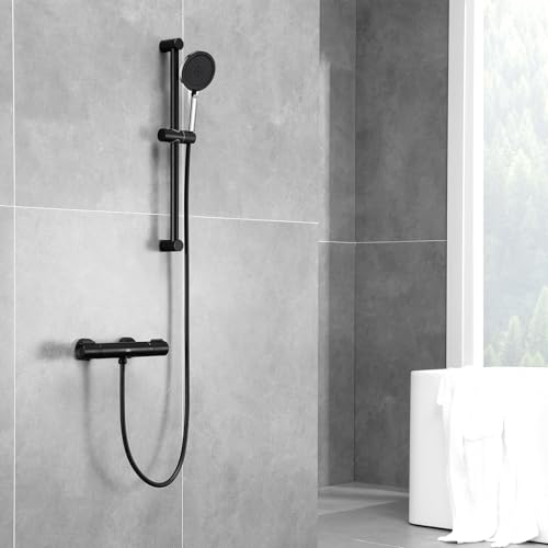 Auralum Thermostat Duschsystem, Duscharmatur Komplettset mit Thermostat,Regendusche Komplettset mit 4 Funktionen Handbrause,Höhenverstellbarer Duschstange und 150cm Brauseschlauch,Schwarz Auralum Thermostat Duschsystem, Duscharmatur Komplettset mit Thermostat,Regendusche Komplettset mit 4 Funktionen Handbrause,Höhenverstellbarer Duschstange und 150cm Brauseschlauch,Schwarz von Auralum