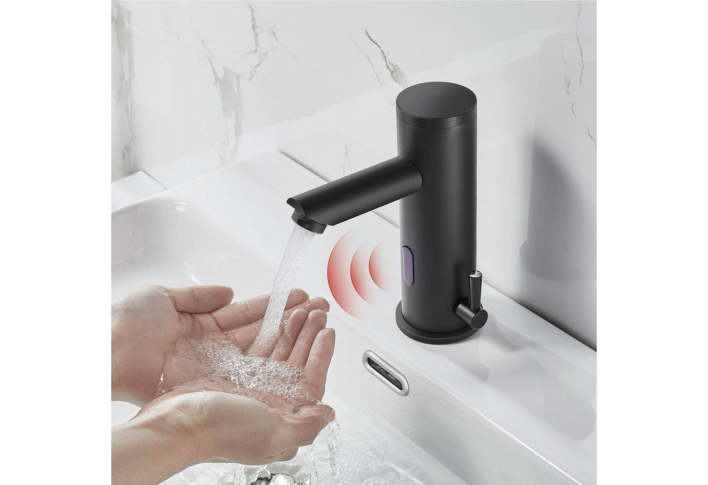 AuraLum pro Waschtischarmatur Infrarot Sensor Wasserhahn Automatik Waschtischarmatur Schwarz Küchenarmatur Waschbecken Mischbatterie von AuraLum pro