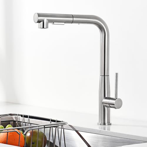 Auralum Wasserhahn Küche, Küchenarmatur Ausziehbar, Hochdruck Spültischarmatur mit Brause Zwei Wasserstrahlarten, Armatur Küche 360° Drehbar, Mischbatterie Küche Edelstahl von Auralum