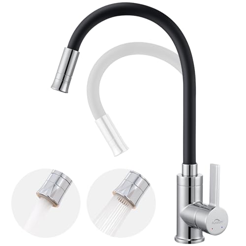 Auralum Flexibler Wasserhahn Küche Schwarz, Küchenarmatur Schwarz mit 2 Strahlarten, Hochdruck Armatur Küche, 360° drehbar Mischbatterie Küche, Spültischarmatur mit wassersparendem Strahlregler von Auralum