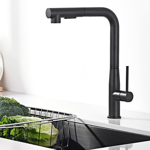 Auralum Wasserhahn Küche Schwarz,Küchenarmatur Ausziehbar, Hochdruck Spültischarmatur mit Brause Zwei Wasserstrahlarten, Armatur Küche 360° Drehbar, Mischbatterie Küche Schwarz von Auralum