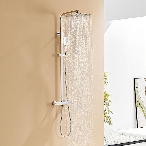 Auralum Duscharmatur Komplettset Edelstahl mit Thermostat Höhenverstellbar 96-130cm, Regendusche mit Armatur und 30X30CM Duschkopf Regendusche von Auralum