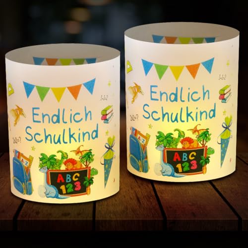 12 Windlicht Tischdeko Einschulung, Tischdeko Schulanfang, Deko Einschulung Junge, Schuleinführung Deko mit Motiv Schulranzen Tafel Schultüte, Geeignet für Teelichter oder Kerzen von Aurasky