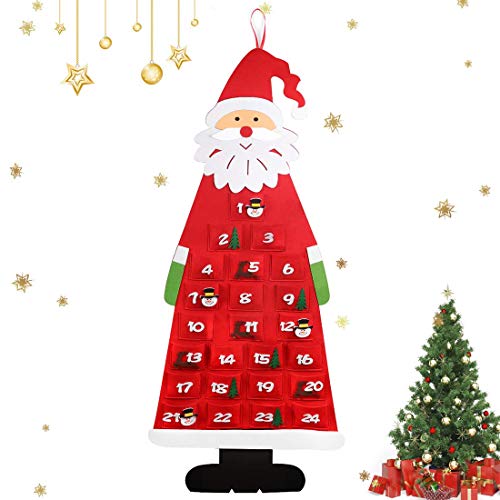 Adventskalender Türe zum Befüllen Kinder, Rot Filz Adventskalender Stoff Tür Hängen,24 Taschen Stoff Weihnachtskalender selbst Befüllen Santa XXL Weihnachten Adventskalender Taschen,Stoffbeutel Tüten von Aurasky