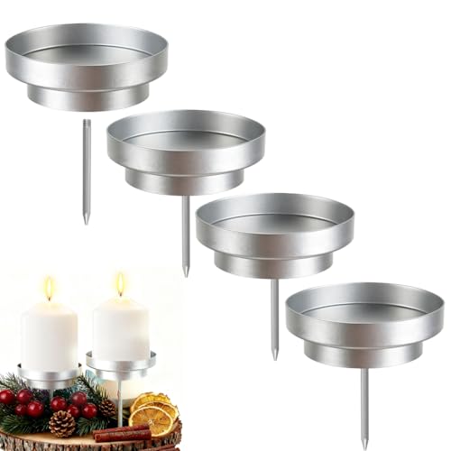 Aurasky 4 Stück Kerzenhalter Adventskranz Silber, 8 cm Kerzenständer Advent, Stabkerzenhalter für Adventsgirlande Geeignet für Küche, Schlafzimmer Z00-3 von Aurasky
