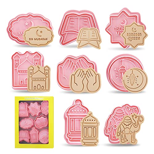 Aurasky 8 Stück Eid Mubarak Ausstechformen Set, Ramadan Keksausstecher 3D Ausstecher Plätzchenformen Kamel Stern, DIY Kuchen Backen Werkzeuge Zubehör Fondant Partydeko Cookie Cutter Keksform von Aurasky