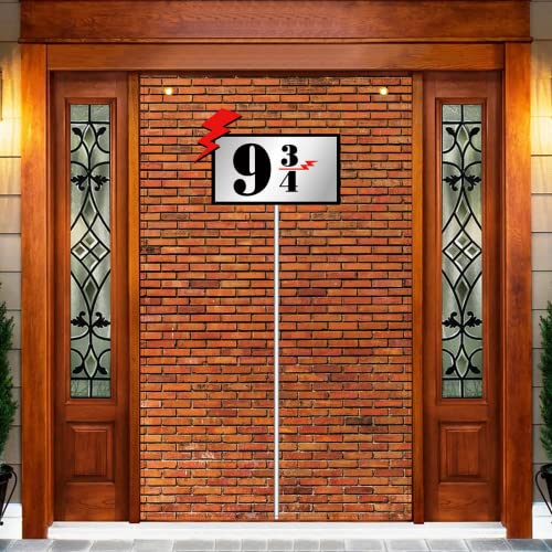 Aurasky Backstein Mauer Hintergrund, 9 und 3/4 Cross Station Zeichen Backsteinmauer Party Hintergrund Türvorhänge für Zauberer Braun Wand Deko, Banner Tür Vorhänge Geheimgang zur Magischen Schule von Aurasky