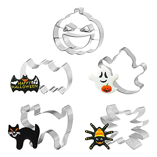 Aurasky Halloween Ausstechfomen Set, 5 Stück Halloween Ausstecher Keksausstecher, Edelstahl Halloween Ausstechformen Herbst Cookie Cutter für Kinder Kürbis Katze Fledermaus Geist Halloweenkekse-b Aurasky Halloween Ausstechfomen Set, 5 Stück Halloween Ausstecher Keksausstecher, Edelstahl Halloween Ausstechformen Herbst Cookie Cutter für Kinder Kürbis Katze Fledermaus Geist Halloweenkekse-b von Aurasky