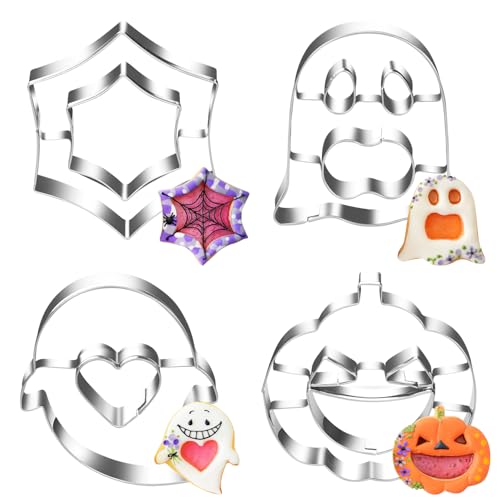 Halloween Ausstechfomen Set, 4 Stück Halloween Ausstecher Keksausstecher, Edelstahl Halloween Plätzchenformen DIY Cookie Cutter Keksform für Kinder Kürbis Geist Keksform Halloween Ausstechfomen Set, 4 Stück Halloween Ausstecher Keksausstecher, Edelstahl Halloween Plätzchenformen DIY Cookie Cutter Keksform für Kinder Kürbis Geist Keksform von Aurasky