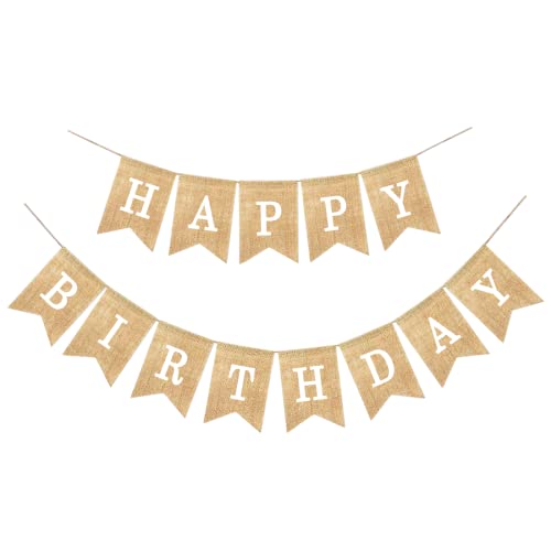 Happy Birthday Sackleinen Banner - Vintage Leinen Wimpelkette für Geburtstag, Babydusche Party DIY Dekoration von Aurasky