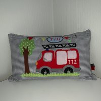 Personalisiertes Kissen Mit Feuerwehr Und Wimpel Jungen 40 X25 cm Namenskissengeschenk Zur Geburtgeschenk Taufe von AureaArtisShop