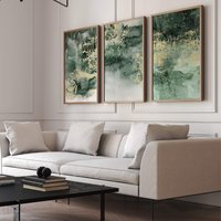 Grün Und Gold Wandkunst 3Er Set Moderne Aquarell Kunstdruck Abstrakte Kunst Salbeigrün Dekor Minimalistisch von Aureous