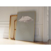 Salbeigrün Und Gold Wolke Wandkunst, Dekor, Regen Druck Poster, Wohnzimmer Wanddekor, Modern Minimalistisch, Über Dem Bett Dekor von Aureous