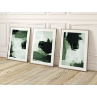 Smaragdgrünes Abstraktes Set Von 3 Drucken, Abstrakte Kunst, Galerie Wandset, Dunkelgrün, Wohnzimmer Wanddekor, Gemälde Poster, Schlafzimmer, Groß von Aureous