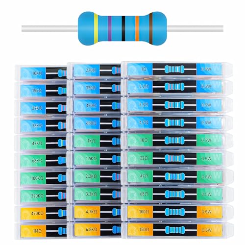 1/2W 1% Metallfilm-Widerstandsset, 600 Stück, 30 Werte Widerstandsset mit individuellen Fächern, 1 Ohm–1M Ohm, Elektronik-Komponentenset für Elektronikprojekte, Ausbildung und Reparatur Widerstandspac 1/2W 1% Metallfilm-Widerstandsset, 600 Stück, 30 Werte Widerstandsset mit individuellen Fächern, 1 Ohm–1M Ohm, Elektronik-Komponentenset für Elektronikprojekte, Ausbildung und Reparatur Widerstandspac von Aurevita